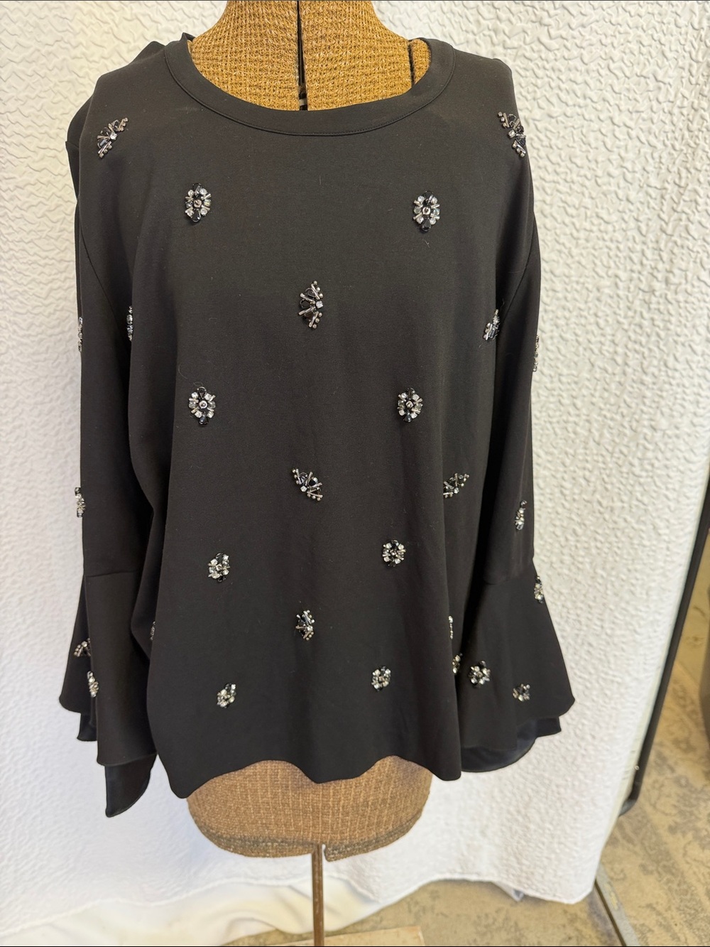 Kobi Halperin Mylene Embellished Tiered Bell Sleeve Blouse NWT Black XL